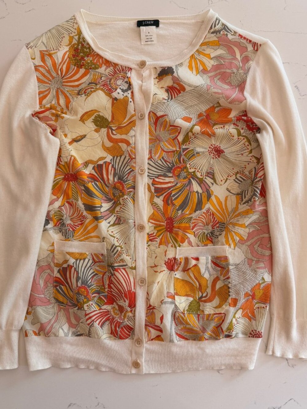 J.Crew Floral Cardigan Sweater Small Cottagecore Boho Lightweight Button Front
